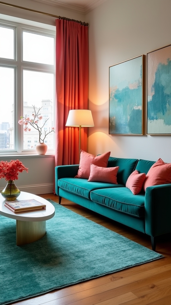 vibrant teal and coral