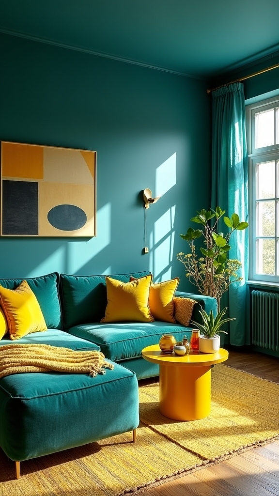 vibrant teal and yellow