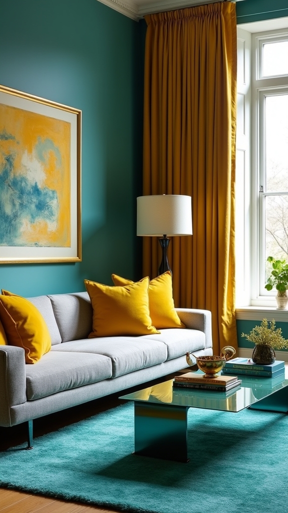 vibrant teal mustard combination