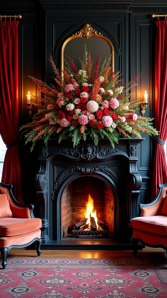 victorian fireplace floral decor