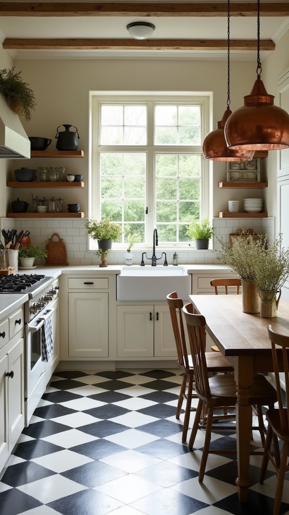 vintage checkered kitchen flooring