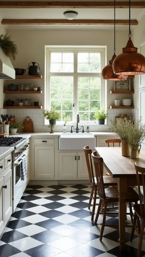 vintage checkered kitchen flooring