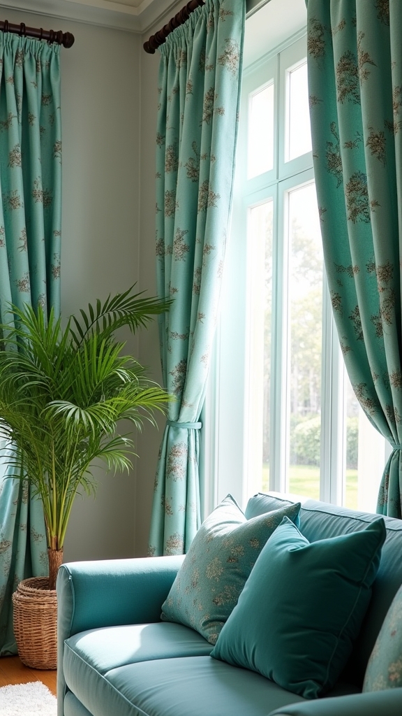 vintage floral teal curtains