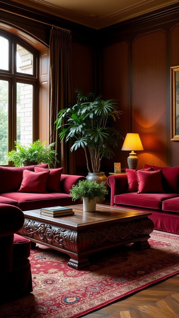 warm brown and red accents