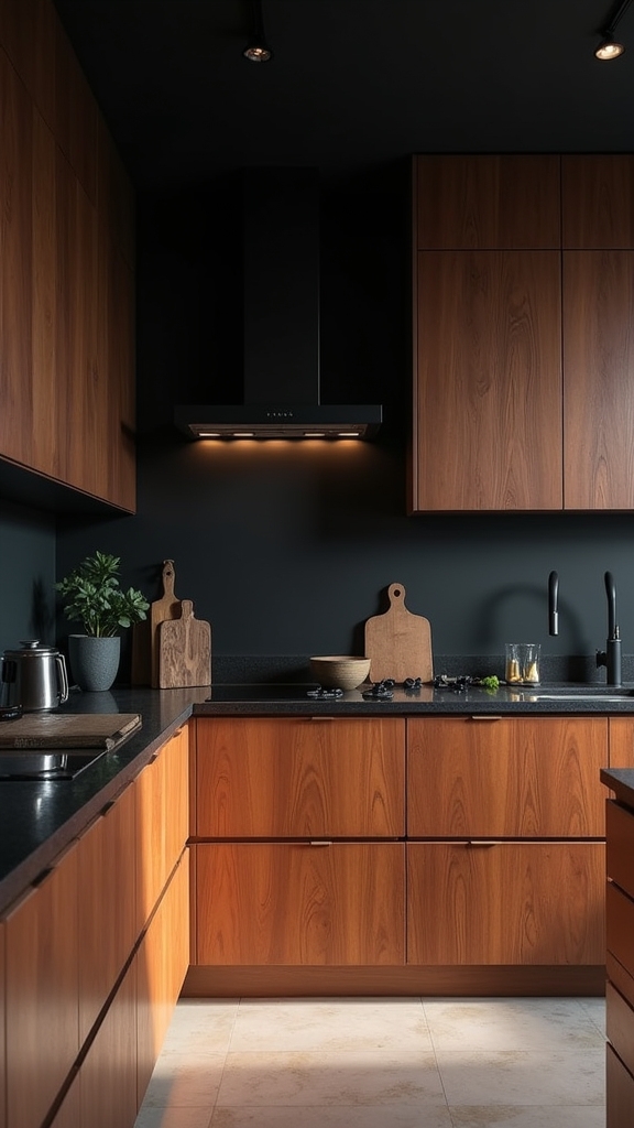 warm wood accents contrast black