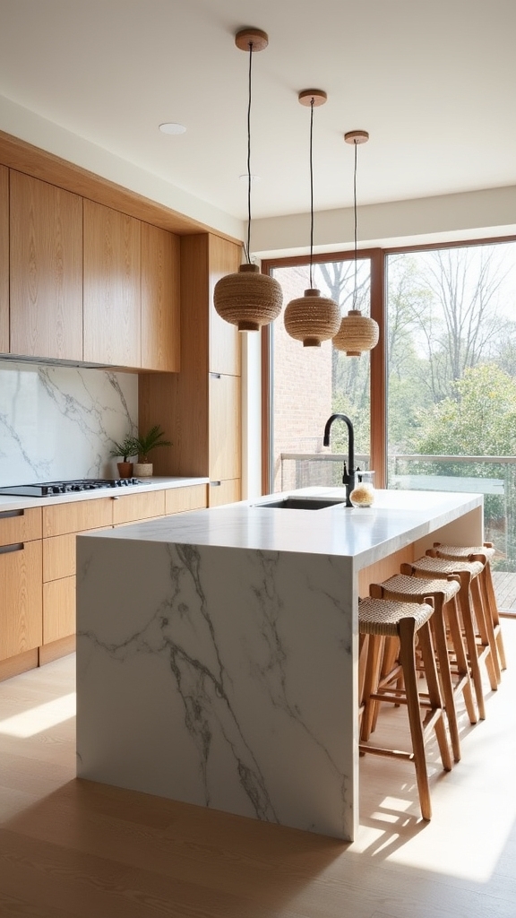 warm wood accents kitchen island