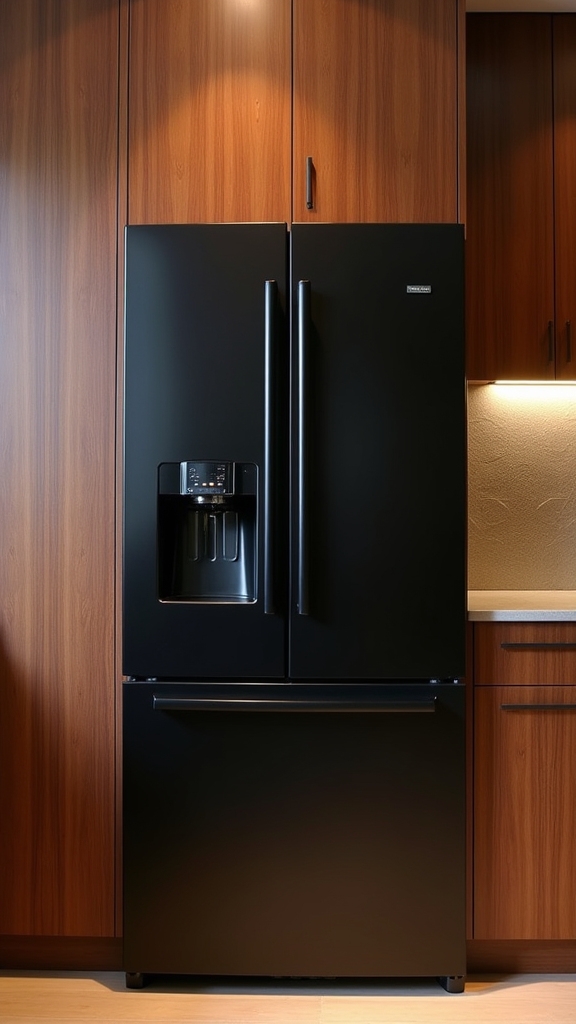 warm wood and black appliances