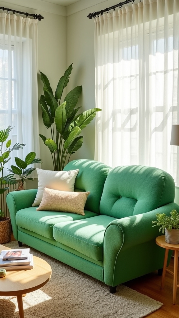 whimsical green sofa centerpiece