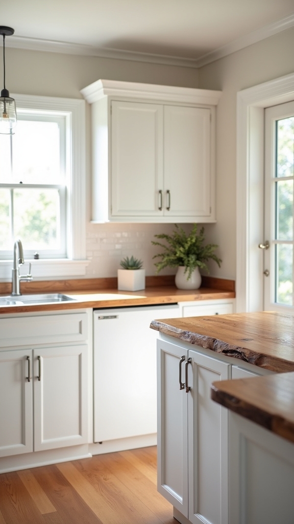 white cabinets live edge warmth