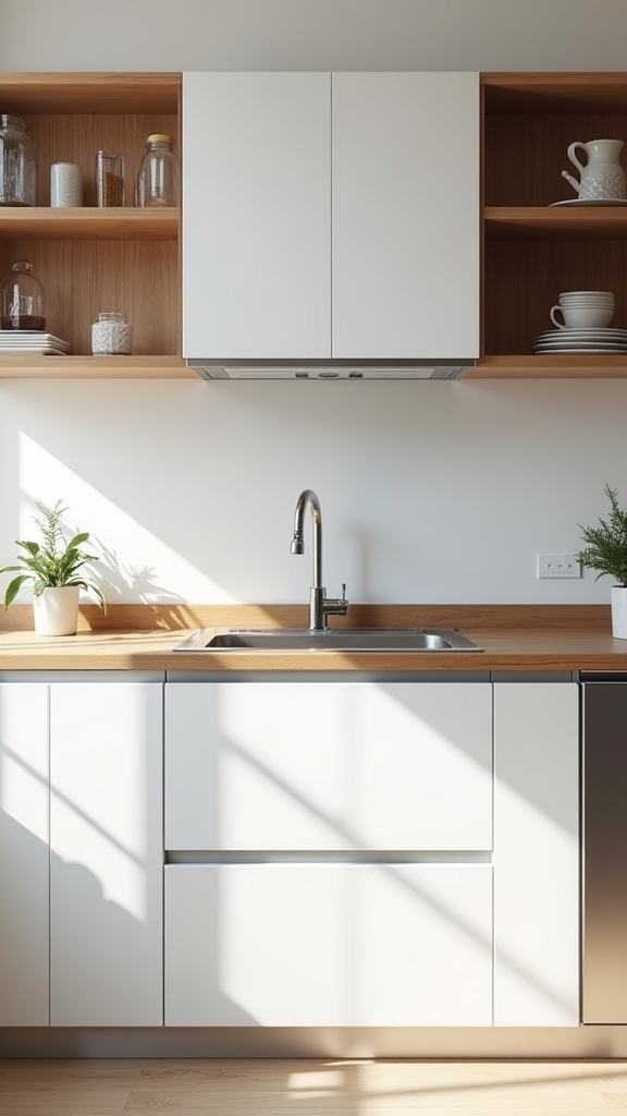 white cabinets wood accents