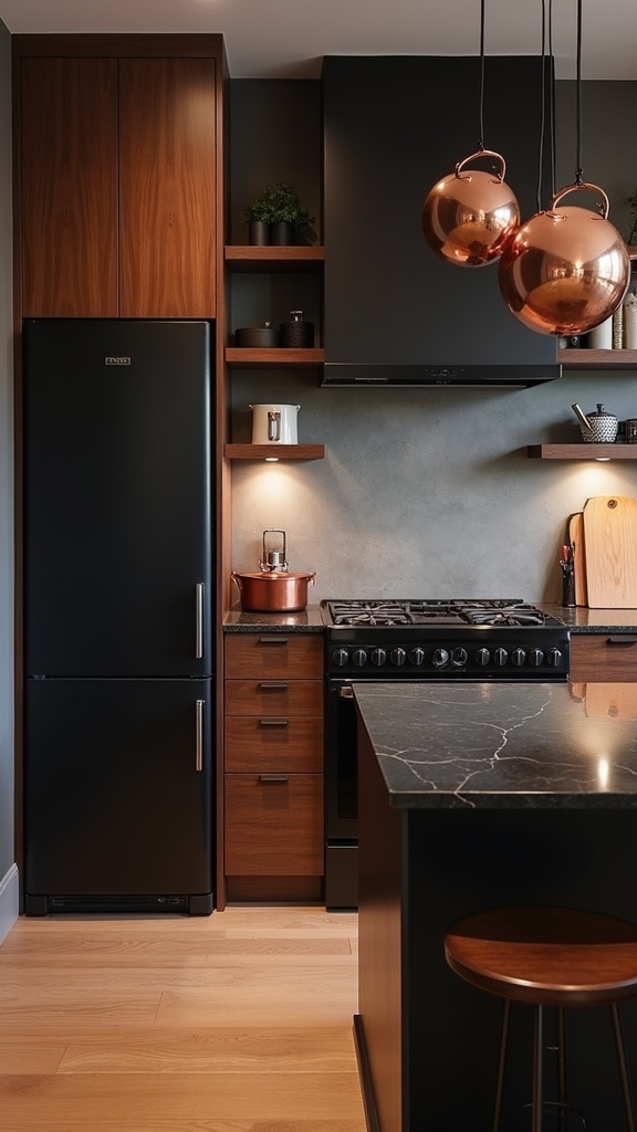 wood and black appliance harmony