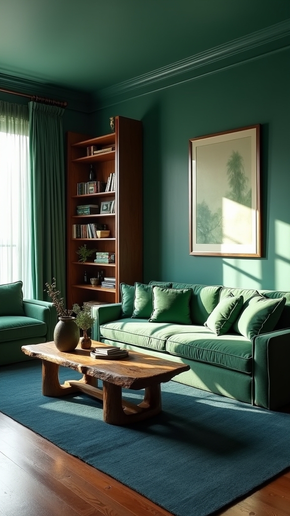 wood tones and blue green