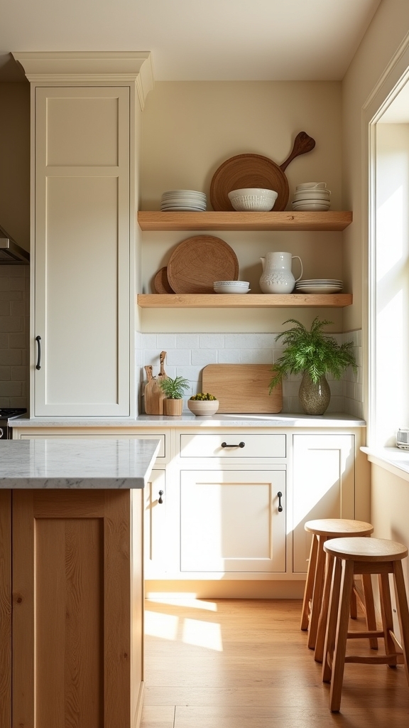 wooden accents enhance cream kitchens