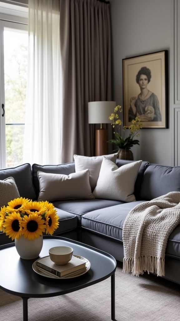yellow accents enhance grey