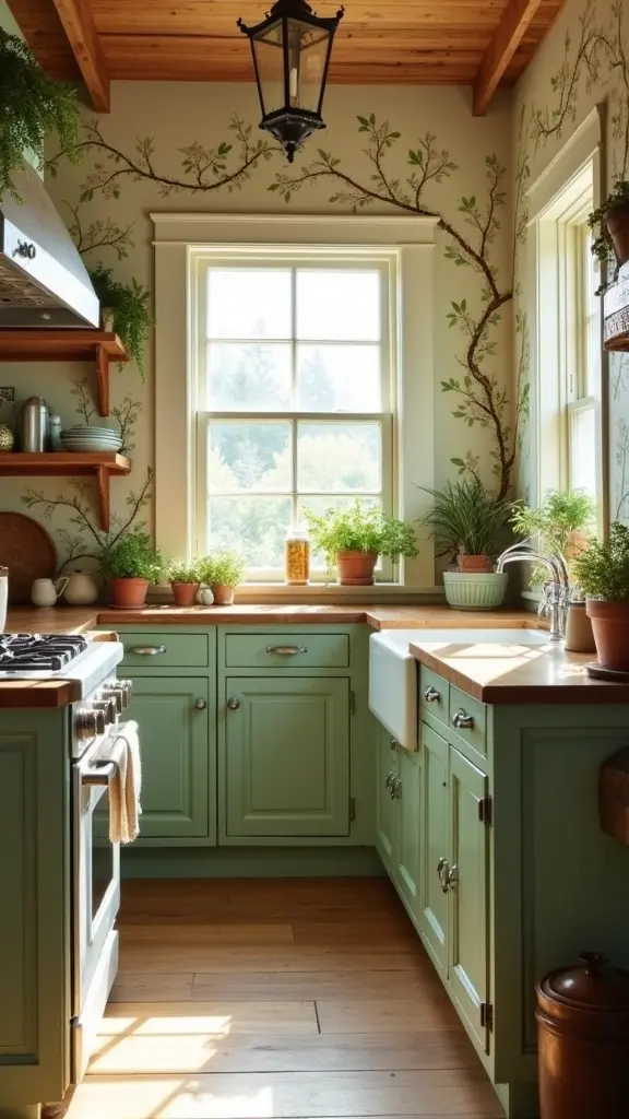 botanical wallpaper enhances farmhouse charm