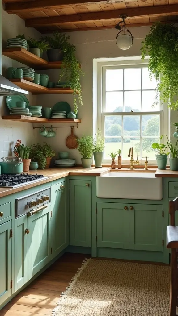 curated green kitchenware display